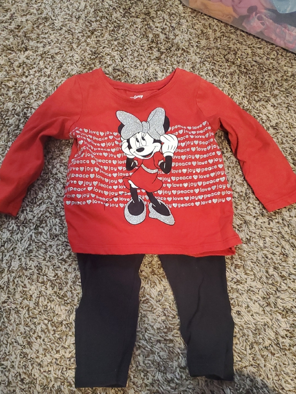 Disney Red Minnie Mouse Long Sleeve Top with Silver Bow
